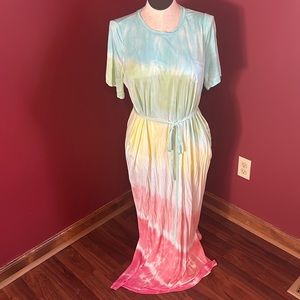 Tie-waist tie dye maxi dress